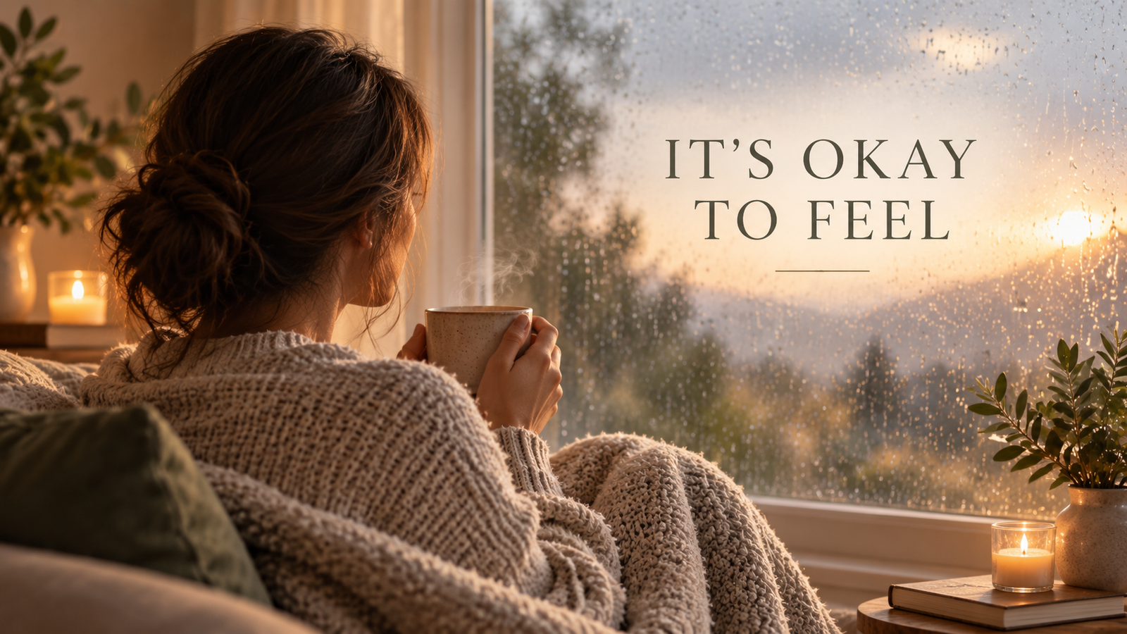 Quiet recovery scene with the words It's Okay to Feel