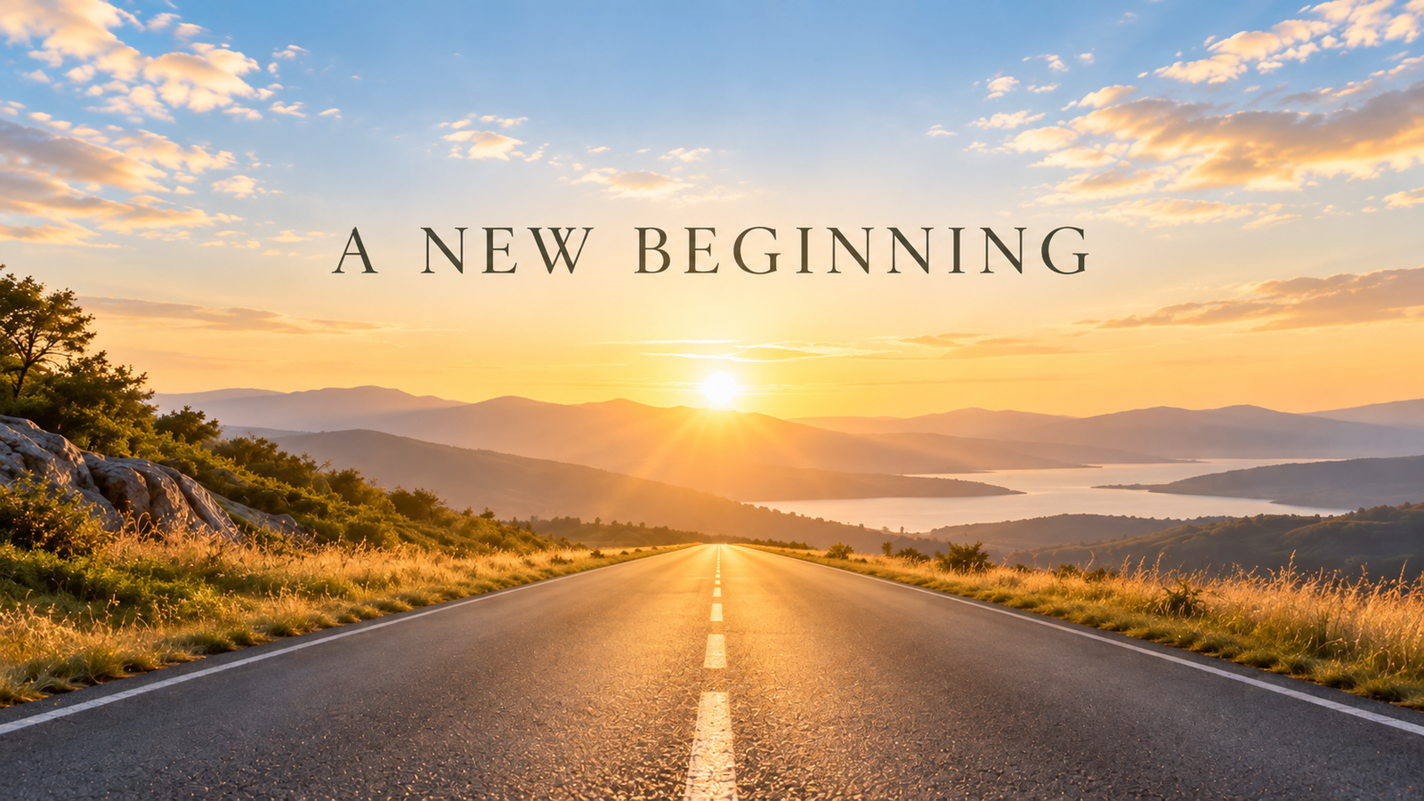 Sunrise road with the words A New Beginning