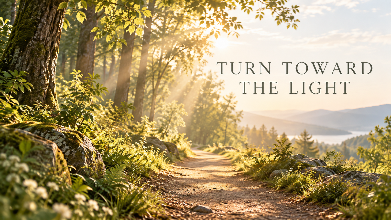 Sunlit recovery path with the words Turn Toward the Light
