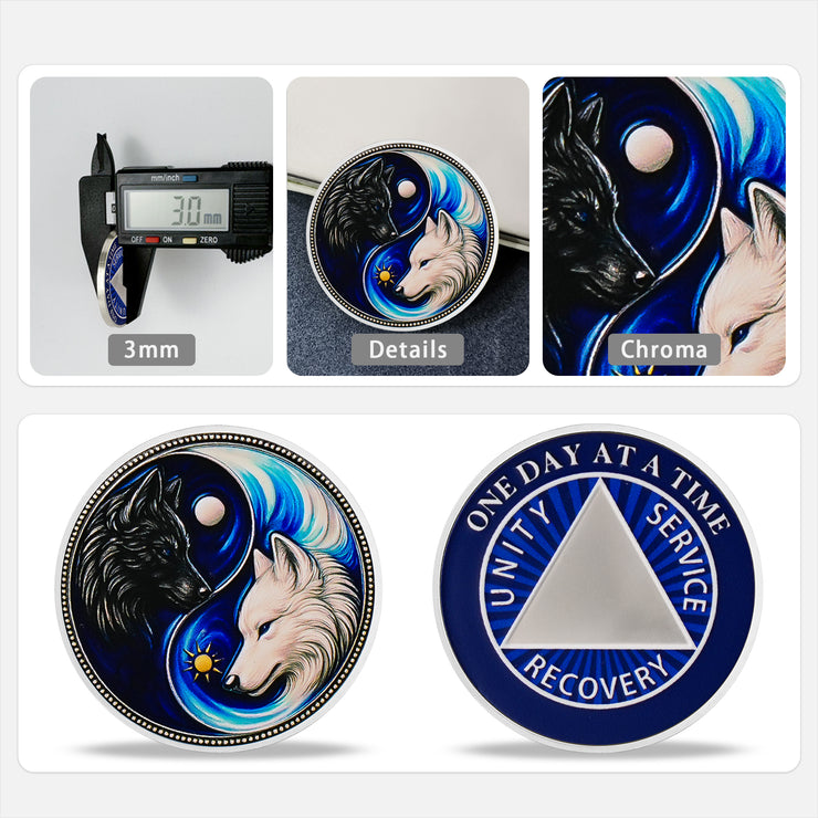 Personalized Sobriety Mint Eternal Balance Dual Wolf AA Recovery Medal ...