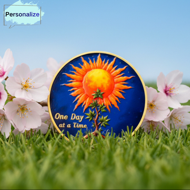 Personalized Sobriety Mint Sun Trees Milestone AA Recovery Medallion/C ...