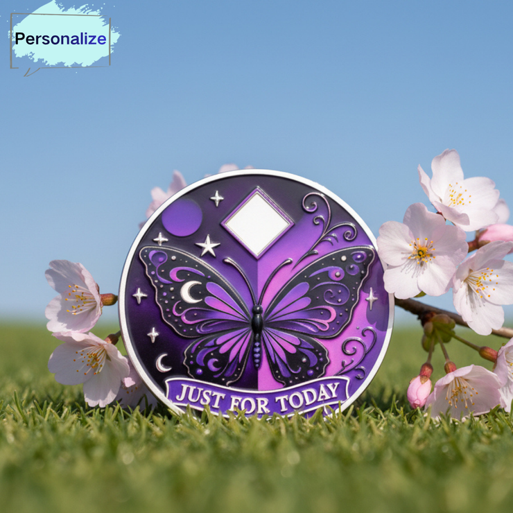 Personalized NA Clean Time Chip Moonlight Butterfly Narcotics Anonymou ...