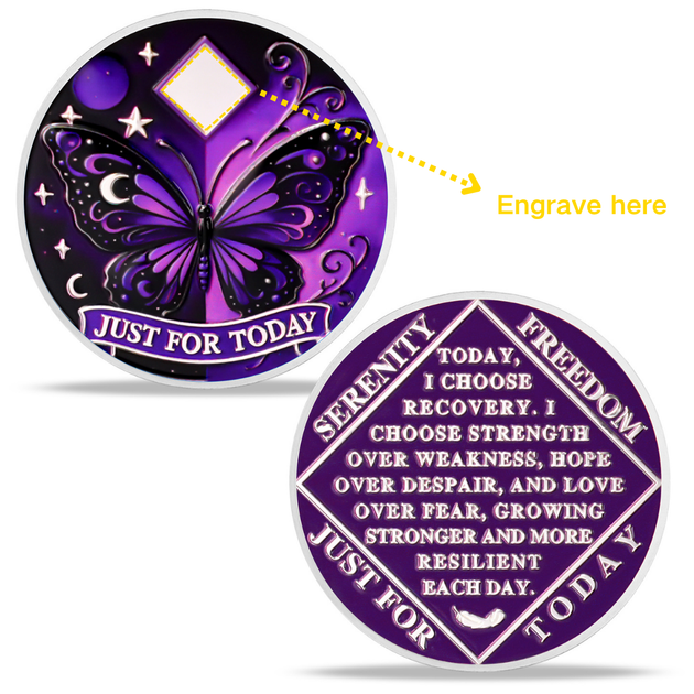 Personalized NA Clean Time Chip Moonlight Butterfly Narcotics Anonymou ...
