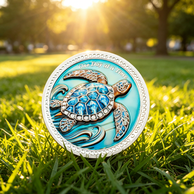 Translucent Coin Turtle Sobriety Mint 3D Turtle Inspirational AA Recovery Medallion/Chip/Coin ...