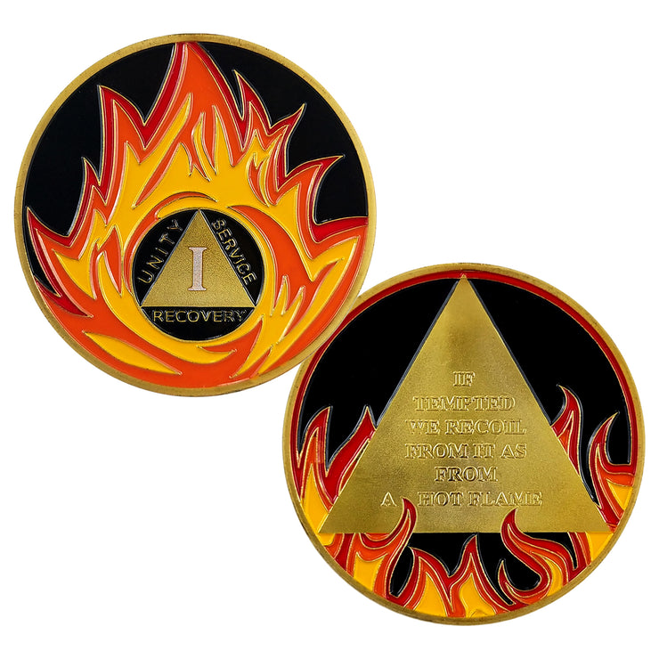 Flames Triangle 1 to 3 Year Recovery Sobriety Coin AA Chip ...